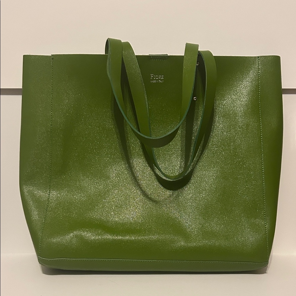 Fiore Green Leather Ex Large Shoulder Purse Made in Italy
